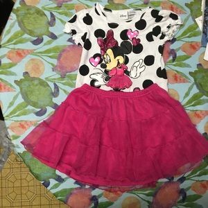 Girls Minnie Mouse Shirt&Skirt Set
